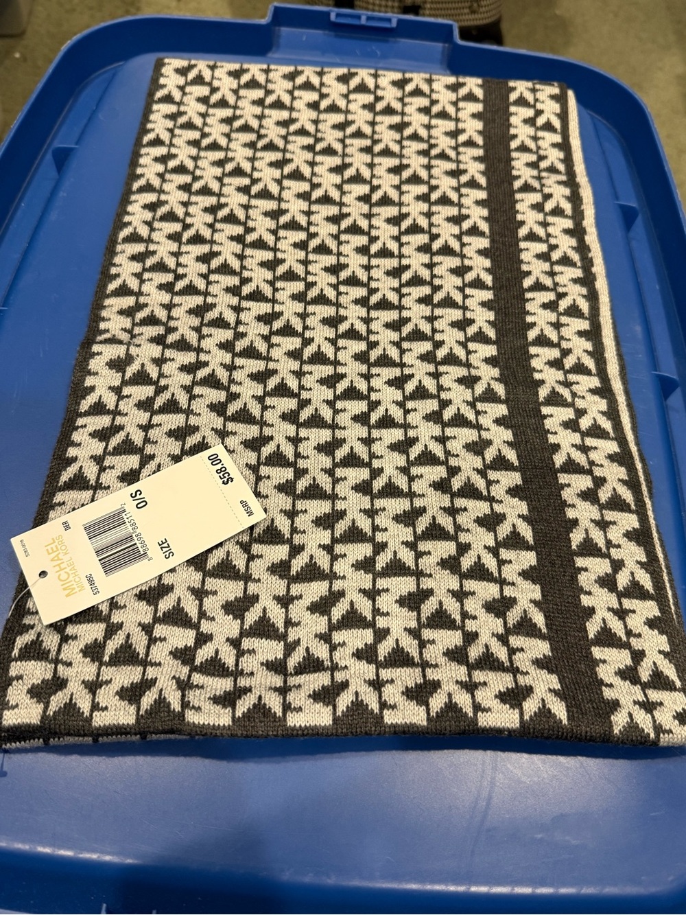 Michael Kors Two Tone Grey Geometric Knit Infinity Scarf